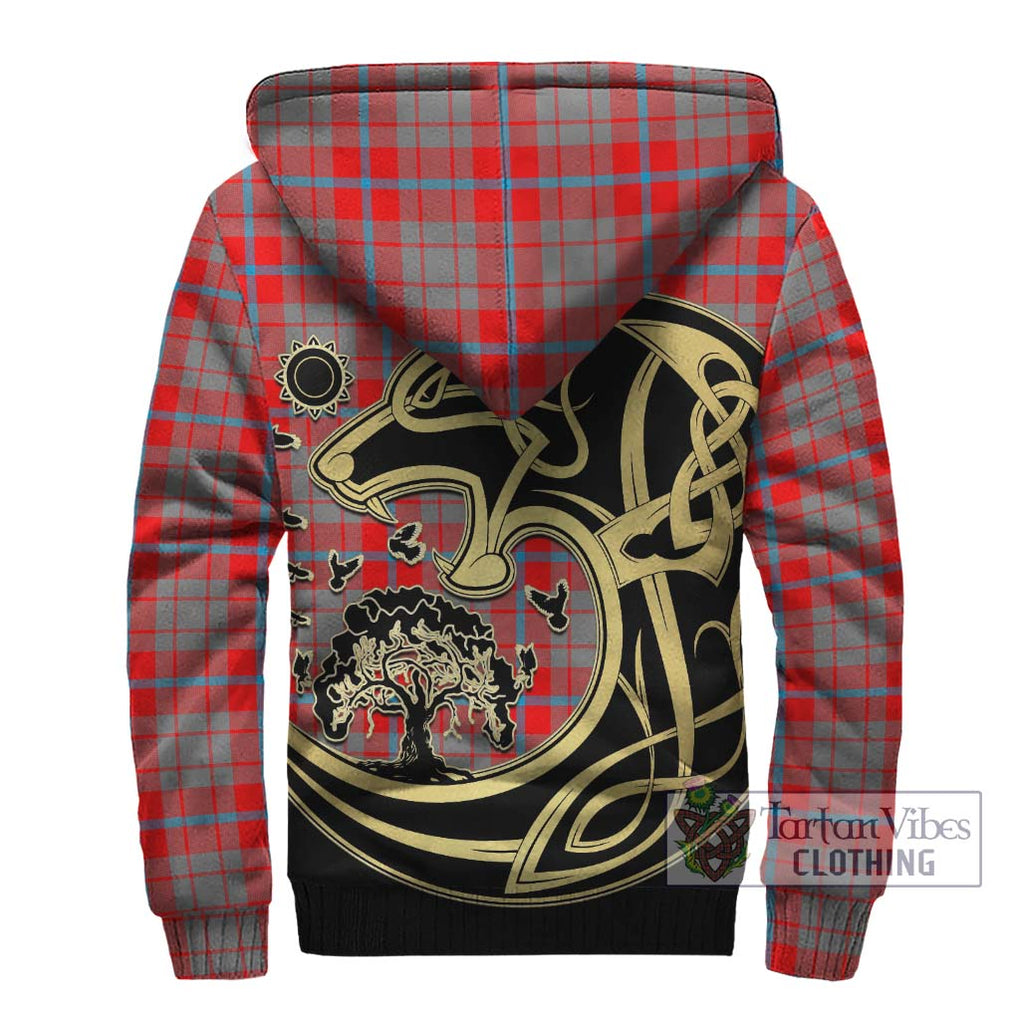 Moubray Tartan Sherpa Hoodie with Family Crest Celtic Wolf Style - Tartan Vibes Clothing