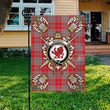 Tartan Vibes Clothing Moubray Tartan Flag with Family Crest and Golden Thistle Crossed Sword Design