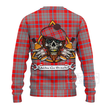Moubray Tartan Ugly Sweater with Family Crest and Bearded Skull Holding Bottles of Whiskey - Tartan Vibes Clothing