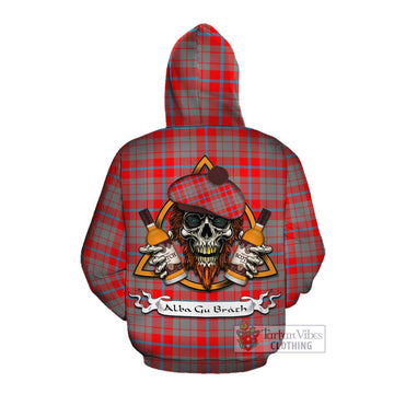 Moubray Tartan Cotton Hoodie with Family Crest and Bearded Skull Holding Bottles of Whiskey Pullover Hoodie - Tartan Vibes Clothing