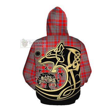 Moubray Tartan Cotton Hoodie with Family Crest Celtic Wolf Style Pullover Hoodie - Tartan Vibes Clothing
