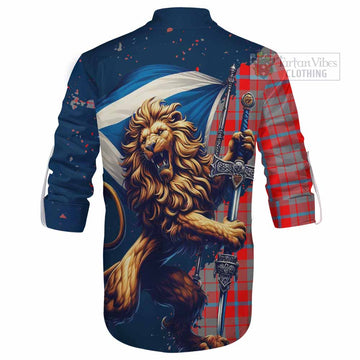 Moubray Tartan Family Crest Ghillie Kilt Shirt with Scottish Majestic Lion - Tartan Vibes Clothing