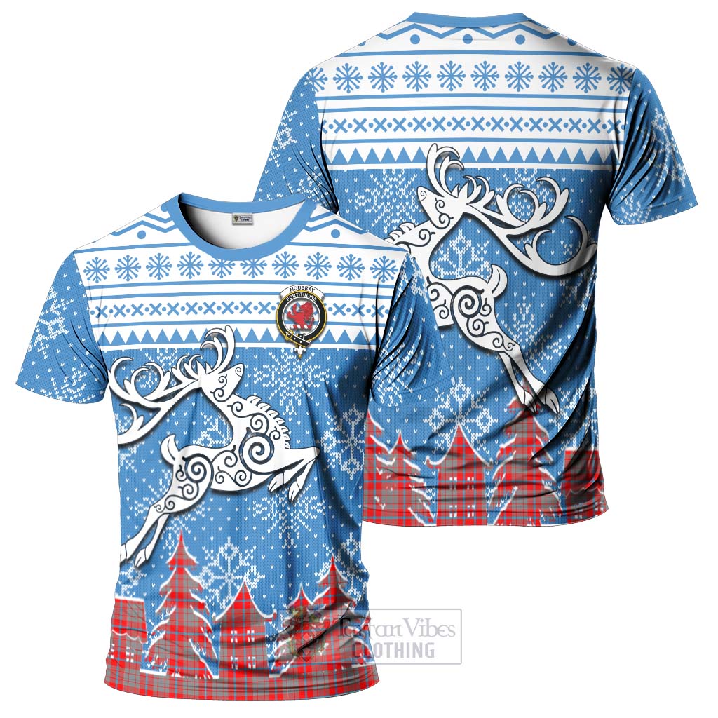Moubray Clan Christmas T-Shirt Celtic Reindeer Style - Tartan Vibes Clothing