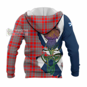 Tartan Vibes Clothing Moubray Tartan Family Crest Knitted Hoodie Scottish Thistle Celtic Inspired