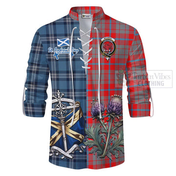 Moubray Tartan Ghillie Kilt Shirt Happy St. Andrew's Day Half Tartan Style - Tartan Vibes Clothing