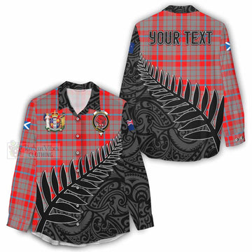 Tartan Vibes Clothing Moubray Crest Tartan Women's Casual Shirt with New Zealand Silver Fern Half Style