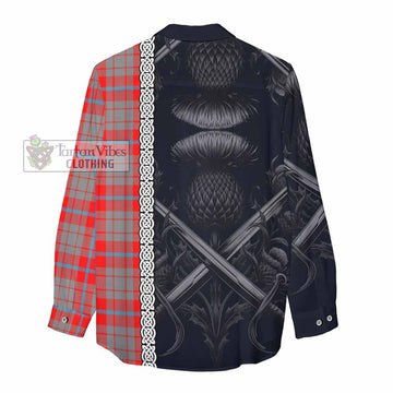 Moubray Tartan Women's Casual Shirt with Family Crest Cross Sword Thistle Celtic Vibes - Tartan Vibes Clothing