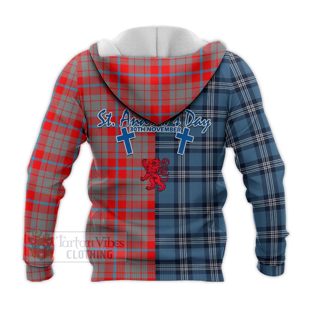Tartan Vibes Clothing Moubray Tartan Knitted Hoodie Happy St. Andrew's Day Half Tartan Style