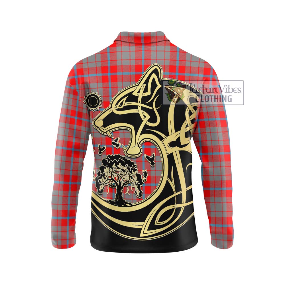 Moubray Tartan Long Sleeve Polo Shirt with Family Crest Celtic Wolf Style - Tartan Vibes Clothing