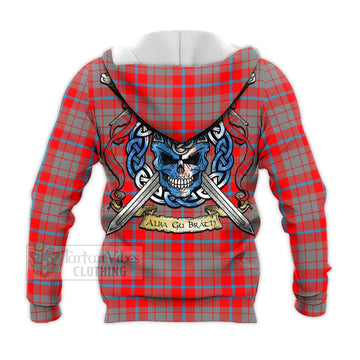 Moubray Tartan Knitted Hoodie with Family Crest Celtic Skull Style - Tartan Vibes Clothing