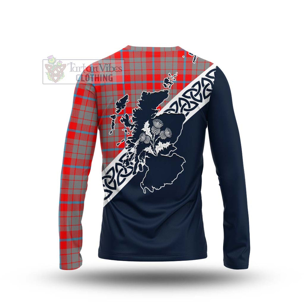 Moubray Tartan Long Sleeve T-Shirt Featuring Thistle and Scotland Map - Tartan Vibes Clothing