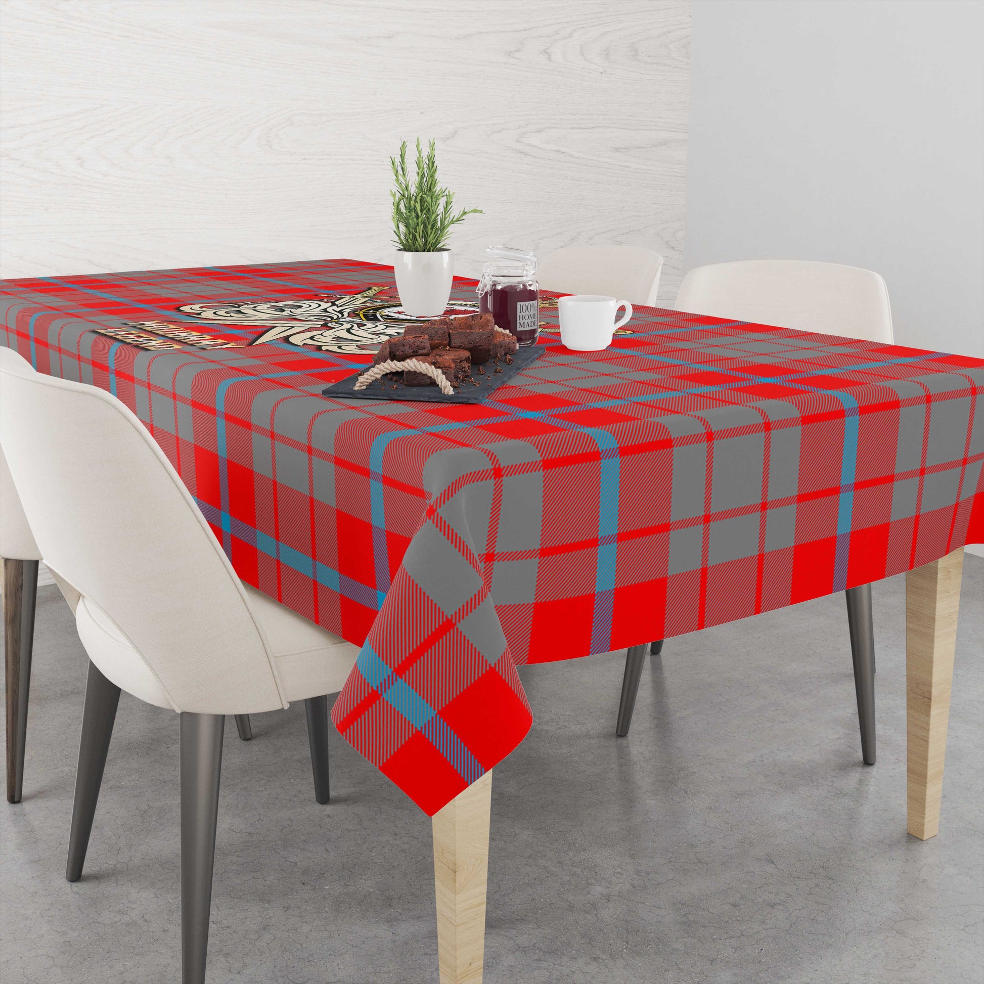 Tartan Vibes Clothing Moubray Tartan Tablecloth with Clan Crest and the Golden Sword of Courageous Legacy