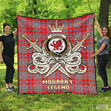 Moubray Tartan Quilt with Clan Crest and the Golden Sword of Courageous Legacy - Tartan Vibes Clothing
