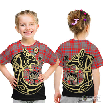 Moubray Tartan Kid T-Shirt with Family Crest Celtic Wolf Style - Tartan Vibes Clothing