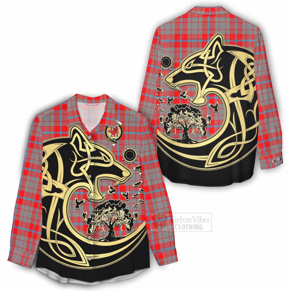 Moubray Tartan Women's Casual Shirt with Family Crest Celtic Wolf Style - Tartan Vibes Clothing