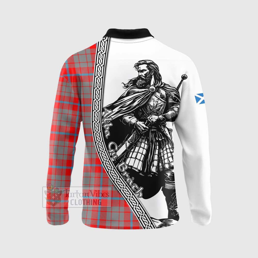 Moubray Tartan Clan Crest Long Sleeve Polo Shirt with Highlander Warrior Celtic Style - Tartan Vibes Clothing