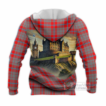 Tartan Vibes Clothing Moubray Tartan Family Crest Knitted Hoodie with Scottish Ancient Castle Style