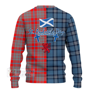 Moubray Tartan Knitted Sweater Happy St. Andrew's Day Half Tartan Style - Tartan Vibes Clothing