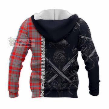 Moubray Tartan Knitted Hoodie with Family Crest Cross Sword Thistle Celtic Vibes - Tartan Vibes Clothing