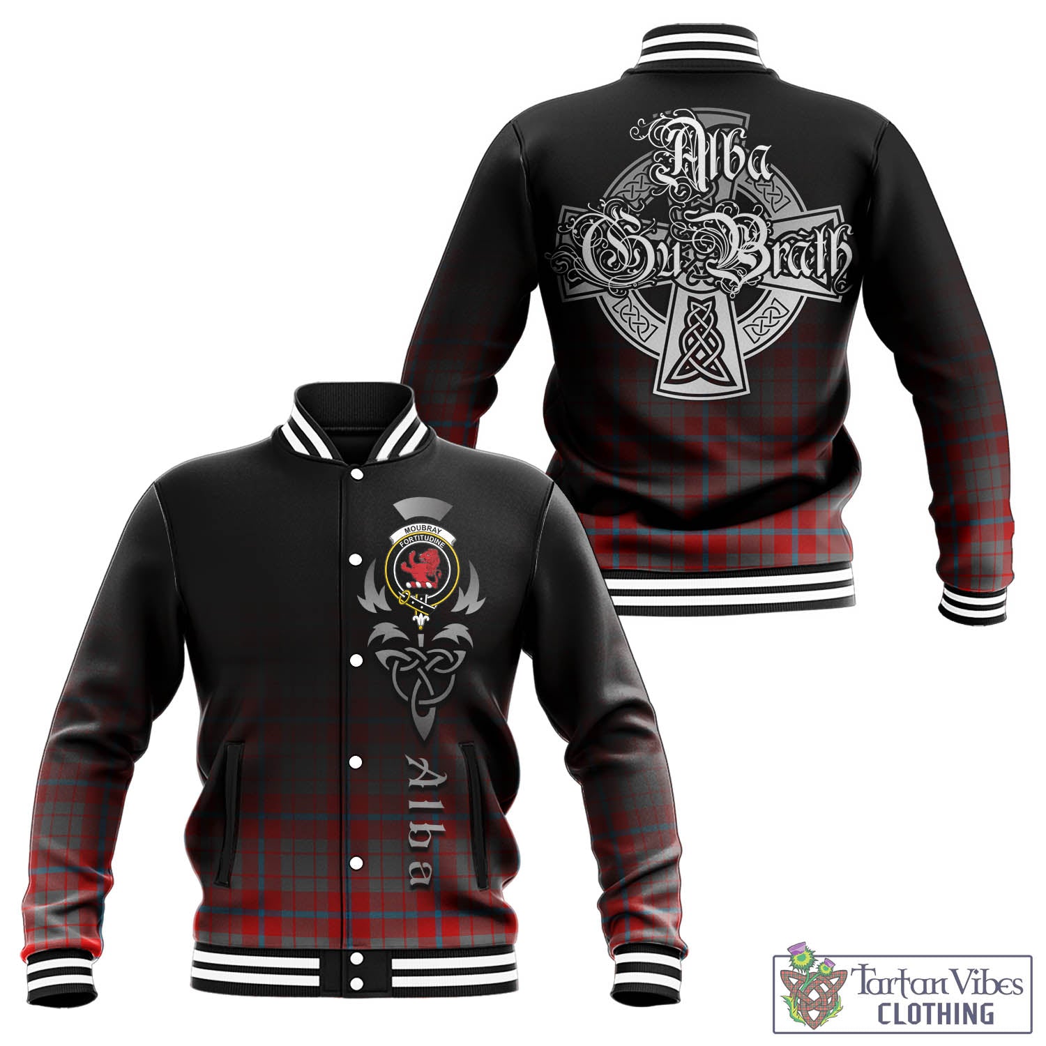 Moubray Tartan Baseball Jacket Featuring Alba Gu Brath Family Crest Celtic Inspired - Tartan Vibes Clothing