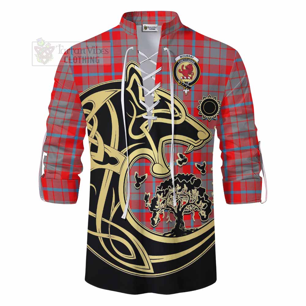 Moubray Tartan Ghillie Kilt Shirt with Family Crest Celtic Wolf Style - Tartan Vibes Clothing