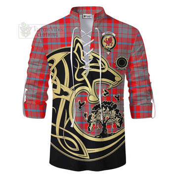 Moubray Tartan Ghillie Kilt Shirt with Family Crest Celtic Wolf Style - Tartan Vibes Clothing