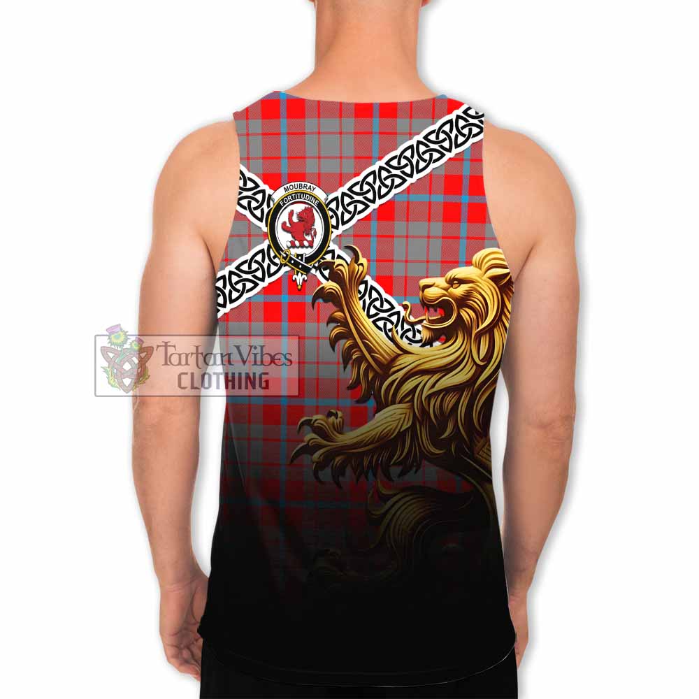 Moubray Crest Tartan Men's Tank Top with Golden Lion Emblem Celtic Style - Tartan Vibes Clothing