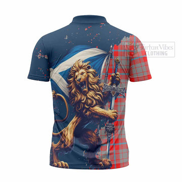 Moubray Tartan Family Crest Zipper Polo Shirt with Scottish Majestic Lion - Tartan Vibes Clothing