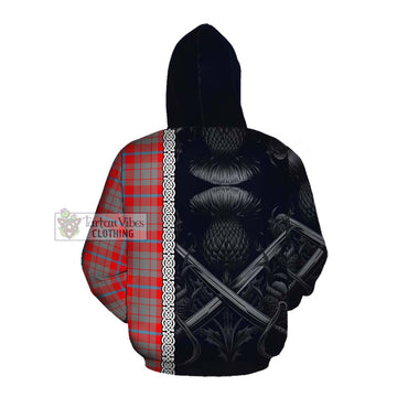 Moubray Tartan Cotton Hoodie with Family Crest Cross Sword Thistle Celtic Vibes Pullover Hoodie - Tartan Vibes Clothing