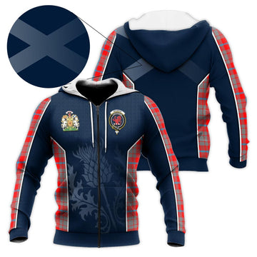 Moubray Tartan Knitted Hoodie with Family Crest and Scottish Thistle Vibes Sport Style - Tartan Vibes Clothing