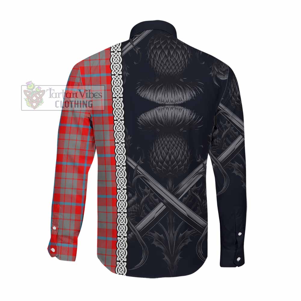 Tartan Vibes Clothing Moubray Tartan Long Sleeve Button Shirt with Family Crest Cross Sword Thistle Celtic Vibes