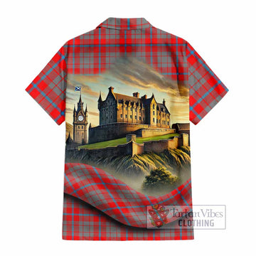 Moubray Tartan Family Crest Hawaiian Shirt with Scottish Ancient Castle Style - Tartan Vibes Clothing