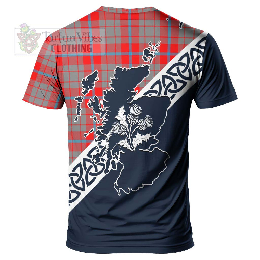 Moubray Tartan T-Shirt Featuring Thistle and Scotland Map - Tartanvibesclothing Store