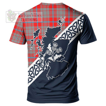 Moubray Tartan T-Shirt Featuring Thistle and Scotland Map - Tartanvibesclothing Store