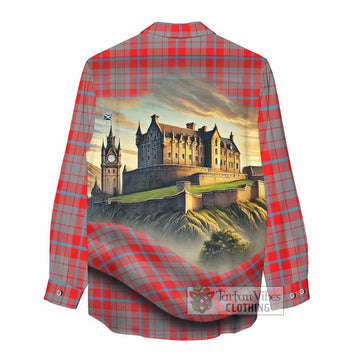Moubray Tartan Family Crest Women's Casual Shirt with Scottish Ancient Castle Style - Tartan Vibes Clothing