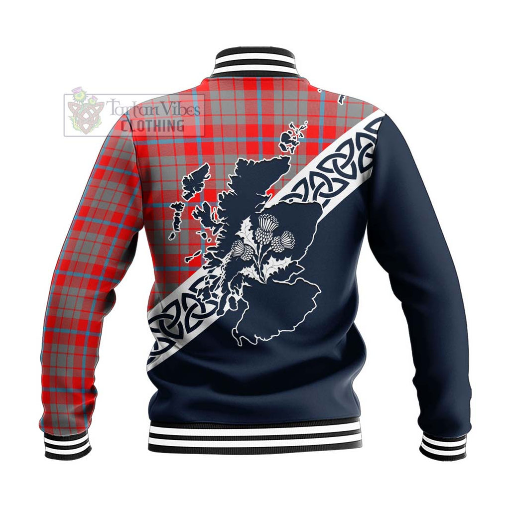 Moubray Tartan Baseball Jacket Featuring Thistle and Scotland Map - Tartan Vibes Clothing