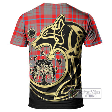 Moubray Tartan T-Shirt with Family Crest Celtic Wolf Style - Tartan Vibes Clothing