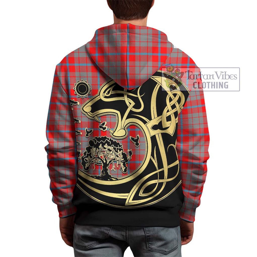 Moubray Tartan Hoodie with Family Crest Celtic Wolf Style - Tartan Vibes Clothing