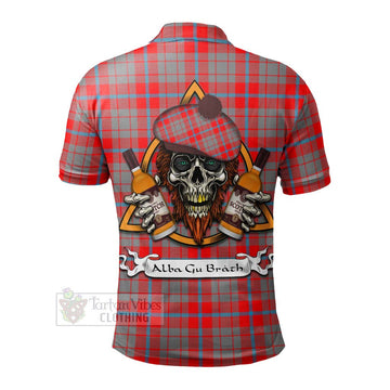 Moubray Tartan Polo Shirt with Family Crest and Bearded Skull Holding Bottles of Whiskey - Tartan Vibes Clothing