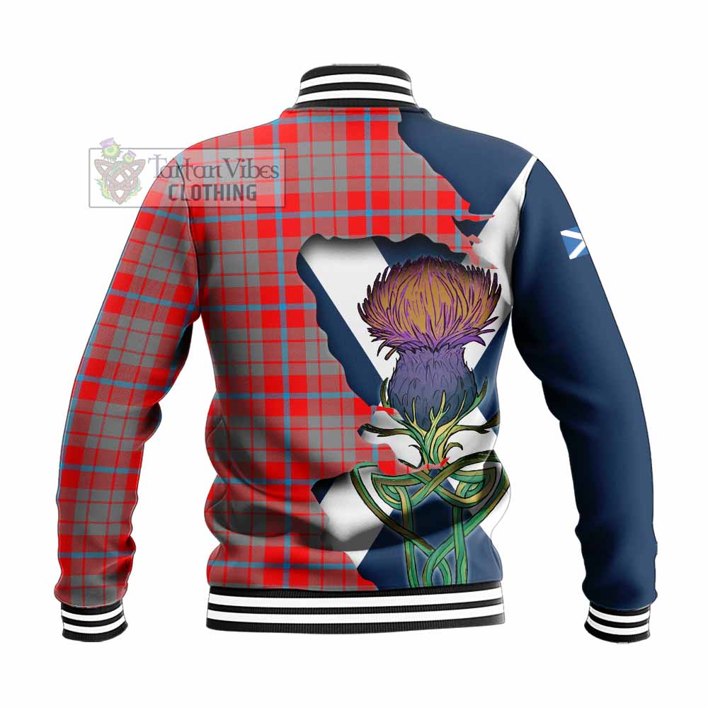 Tartan Vibes Clothing Moubray Tartan Family Crest Baseball Jacket Scottish Thistle Celtic Inspired