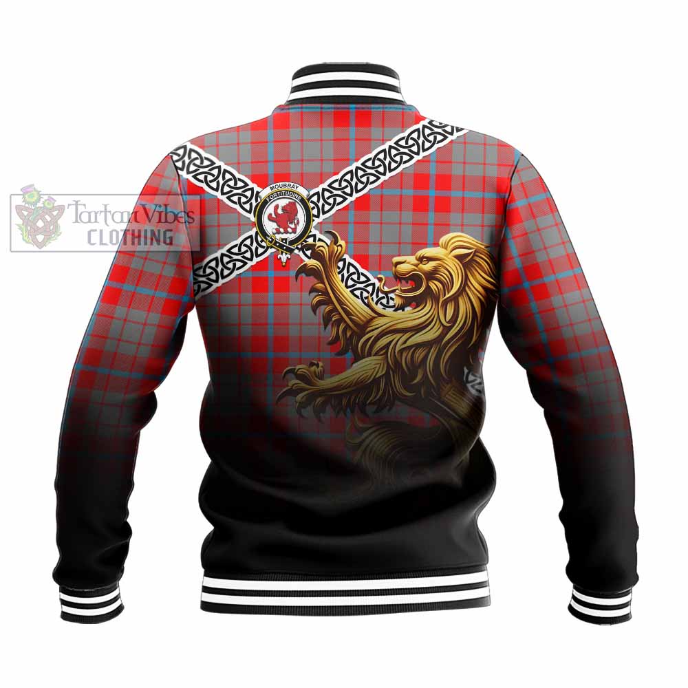 Moubray Crest Tartan Baseball Jacket with Golden Lion Emblem Celtic Style - Tartan Vibes Clothing