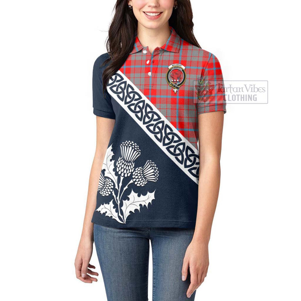 Moubray Tartan Women's Polo Shirt Featuring Thistle and Scotland Map - Tartanvibesclothing Store