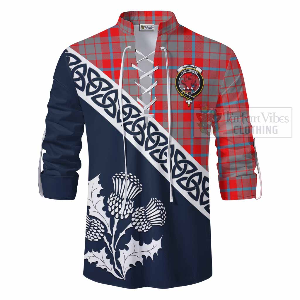 Moubray Tartan Ghillie Kilt Shirt Featuring Thistle and Scotland Map - Tartan Vibes Clothing