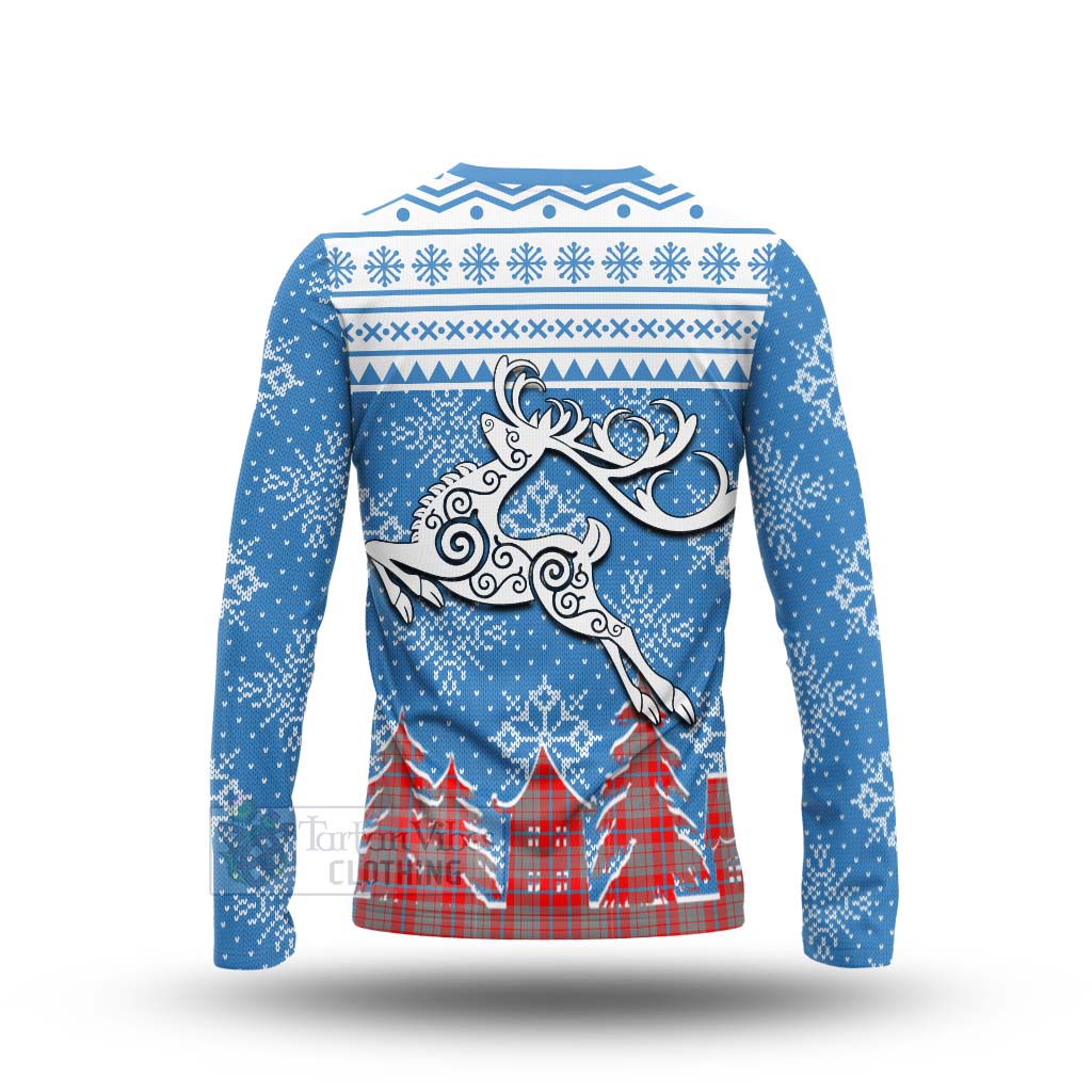 Moubray Clan Christmas Long Sleeve T-Shirt Celtic Reindeer Style - Tartan Vibes Clothing