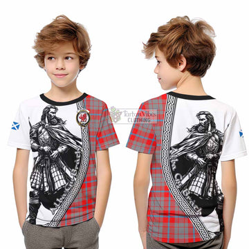 Moubray Tartan Clan Crest Kid T-Shirt with Highlander Warrior Celtic Style - Tartan Vibes Clothing