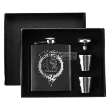 Moubray Crest Hip Flask Set 7oz Black Stainless Steel with A Gift Box - 2D-tartanvibesclothing