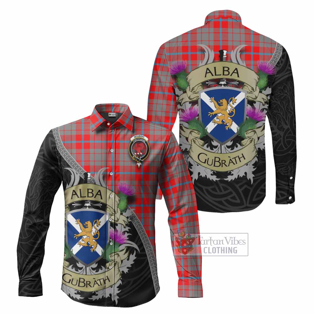 Moubray Tartan Family Crest Long Sleeve Button Shirt Lion Rampant Royal Thistle Shield Celtic Inspired - Tartan Vibes Clothing