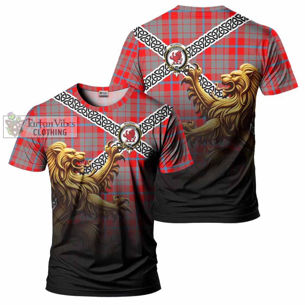 Moubray Crest Tartan T-Shirt with Golden Lion Emblem Celtic Style - Tartan Vibes Clothing