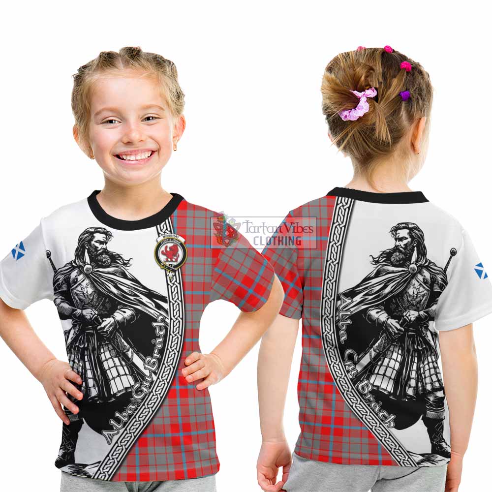 Moubray Tartan Clan Crest Kid T-Shirt with Highlander Warrior Celtic Style - Tartan Vibes Clothing