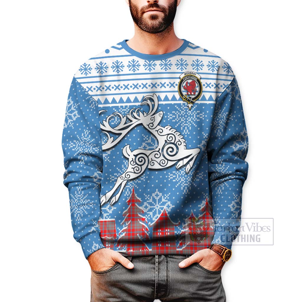 Moubray Clan Christmas Sweatshirt Celtic Reindeer Style - Tartan Vibes Clothing
